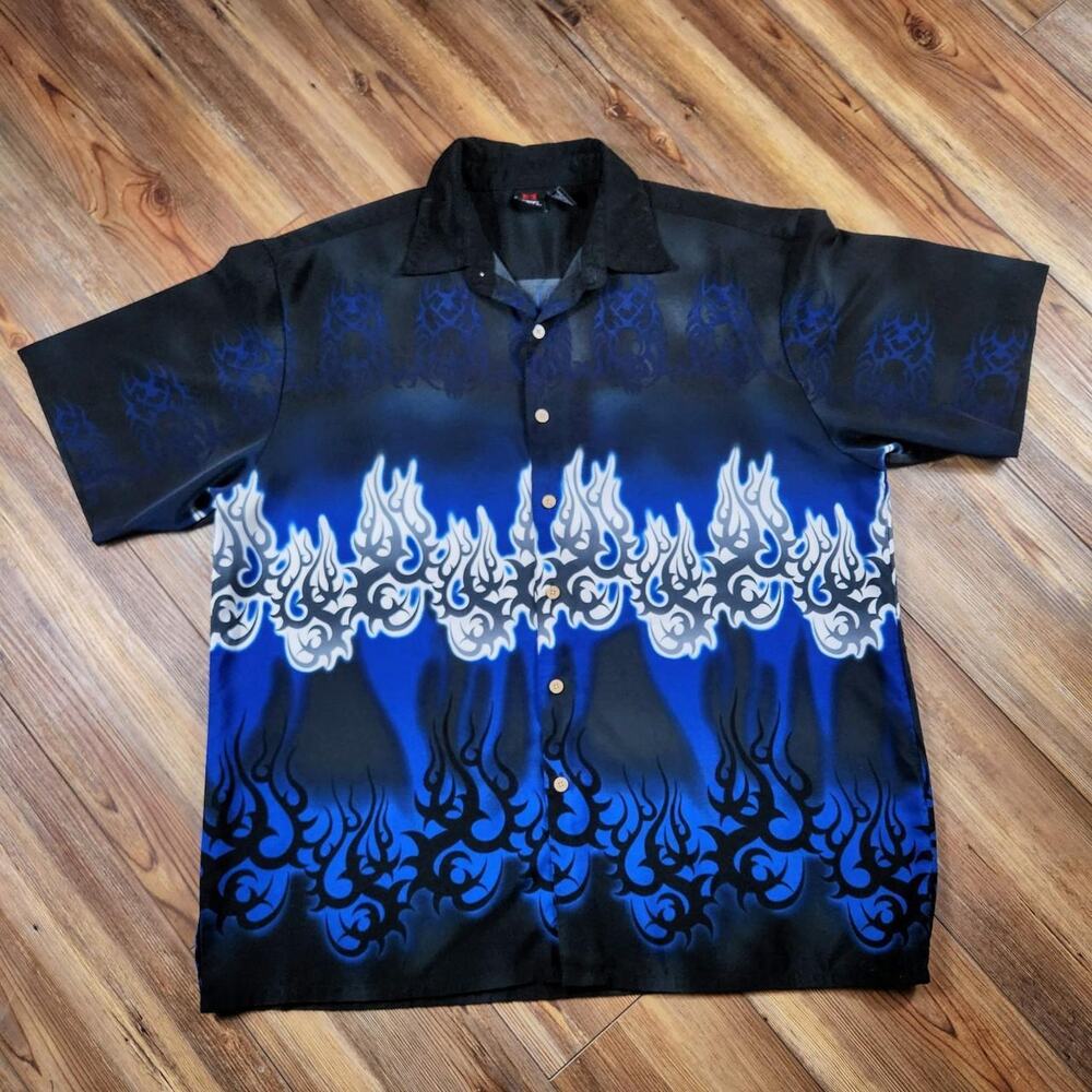 Vintage 90s EMERGENCY EXIT TRIBAL SHIRT FESTIVAL RAVE GRUNGE